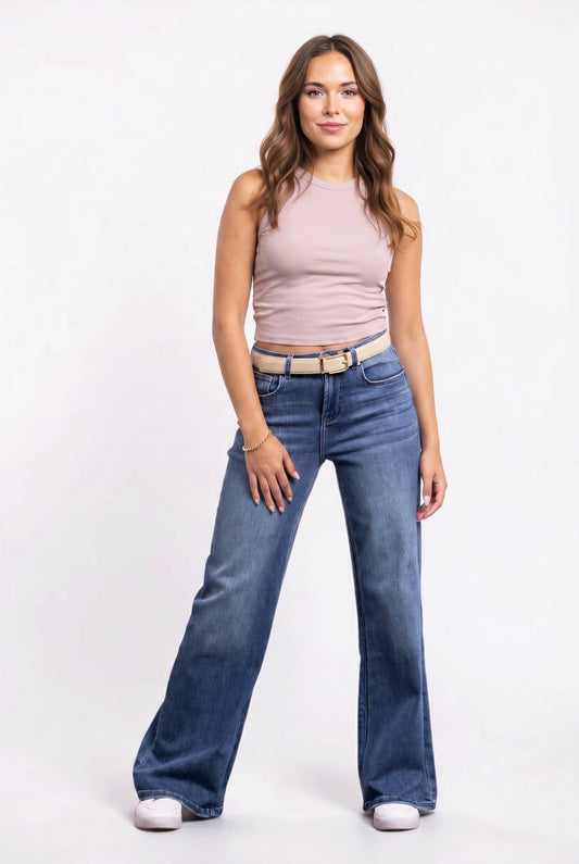 The Shelby by Ava Lane High-Rise Wide Leg Tummy Control Denim Three Lengths