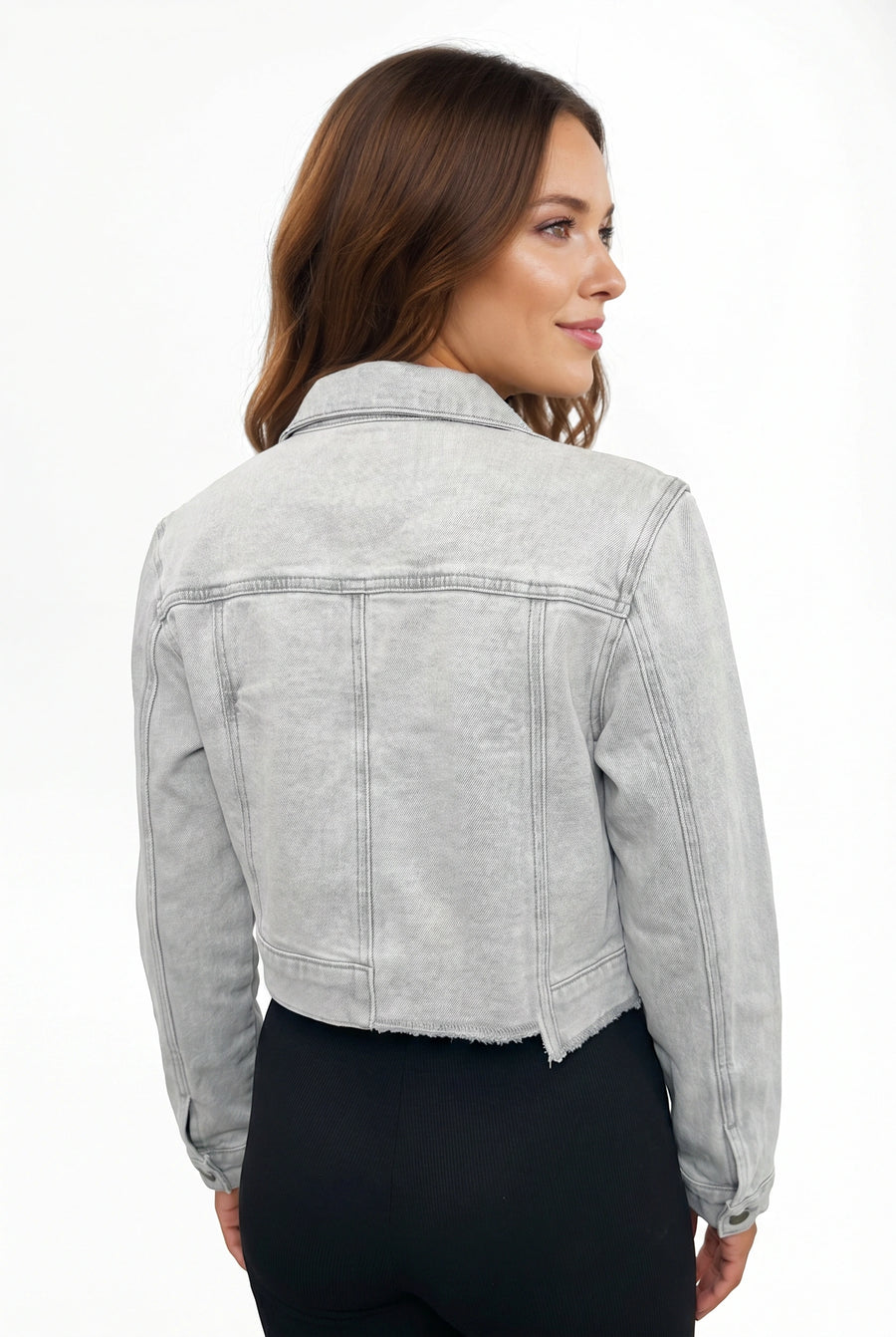 The Steele by Ava Lane Cropped Light Gray Wash Denim Jacket
