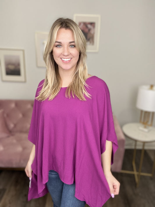 Pretty As A Plum Women's Flattering Flowy Poncho Short Sleeve Top *Final Sale*