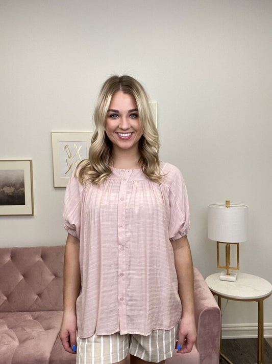 Something Loving Women's Button Up Short Sleeve Top *Final Sale*