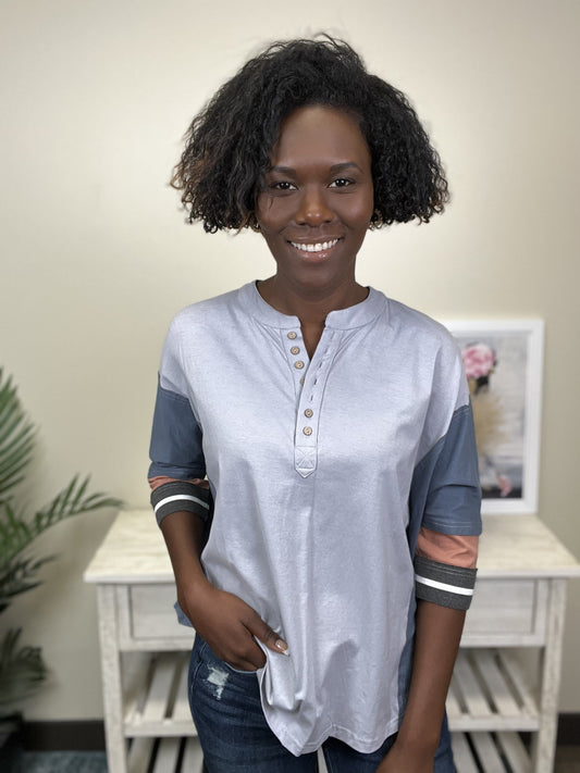 Making The Best Of It Women's Color Block Half Button Down Top *Final Sale*