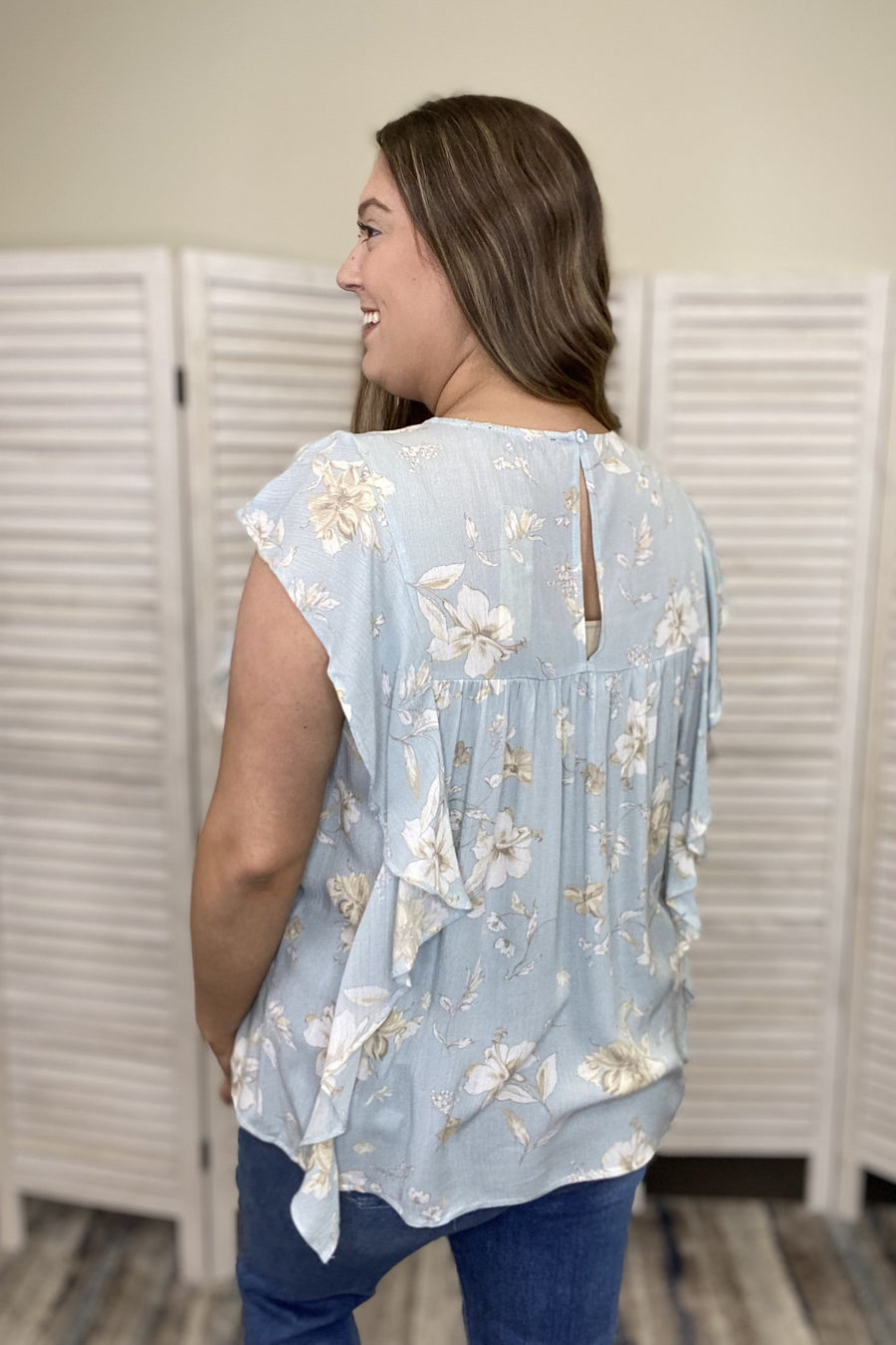 Floral Dream Women's Hi-Lo Ruffle Cap Short Sleeve Top *Final Sale*