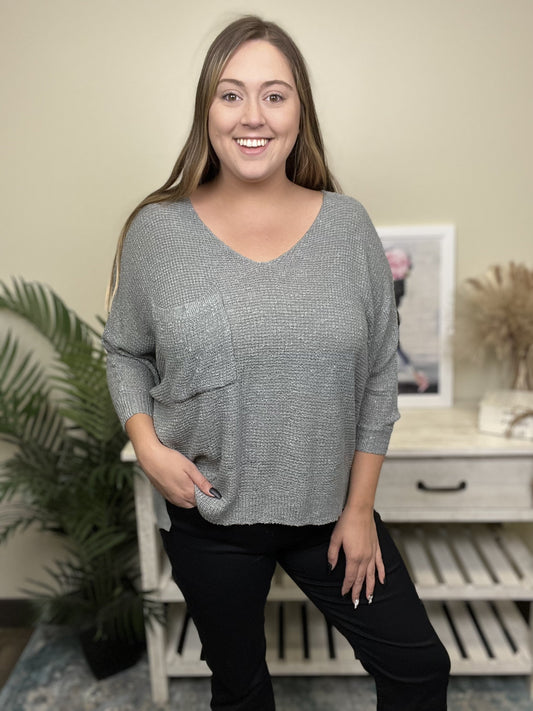 Meet Me Halfway Women's Knit V-Neck 3/4" Sleeve Top *Final Sale*