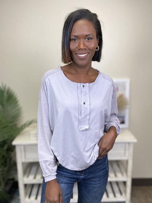 The Sky's The Limit Women's 1/4 Button Down Hi-Lo Long Sleeve Top *Final Sale*