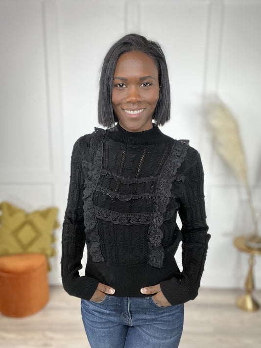 She's Sweet Women's Mock Neck Open Knit Sweater