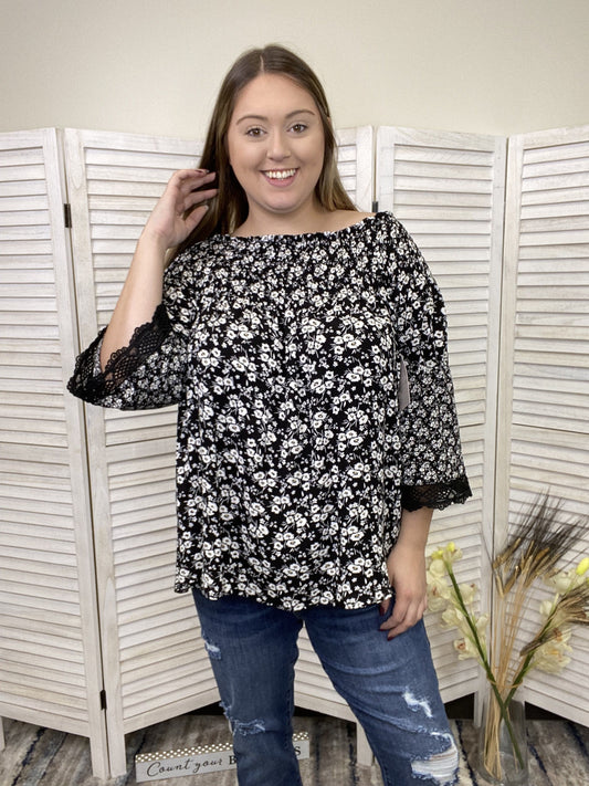 Daydreams Women's Lace Floral Long Sleeve Top *Final Sale*