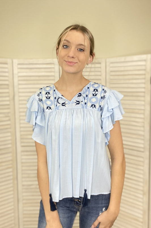 Sweet Smells Embroidered Tassel Short Sleeve Top *Final Sale*