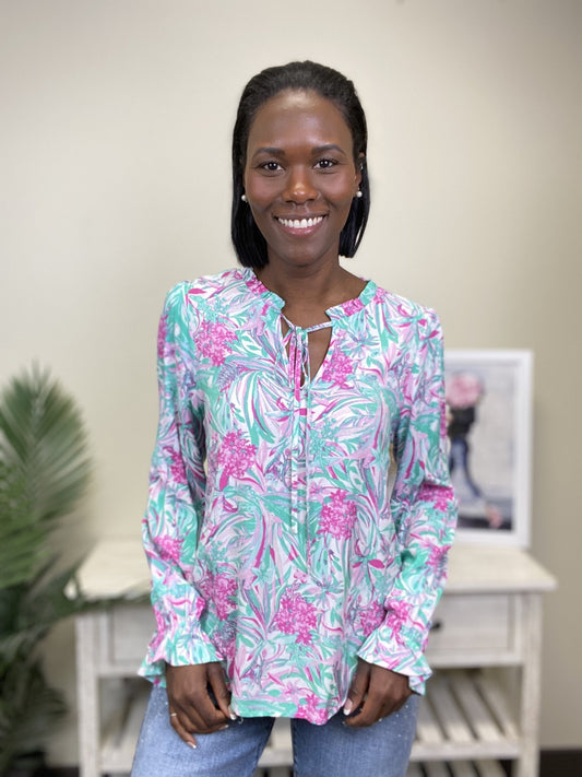 Tropical Paradise Women's Bright Ruffle Long Sleeve Top *Final Sale*