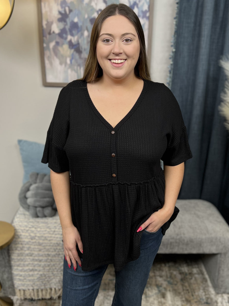 True Believers Women's Waffle Knit Short Sleeve Top * Final Sale*