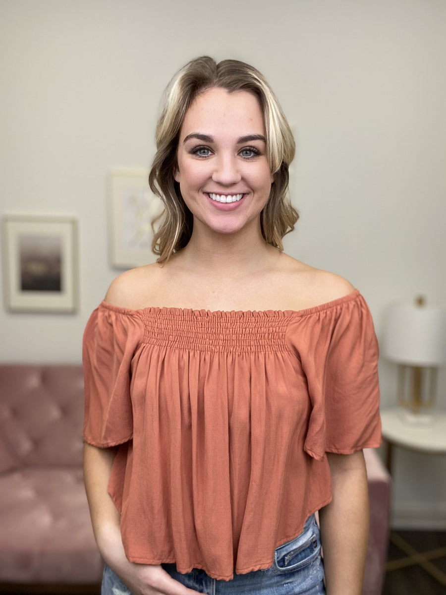 Moving Up Women's Flowy Off The Shoulder Crop Top *Final Sale*