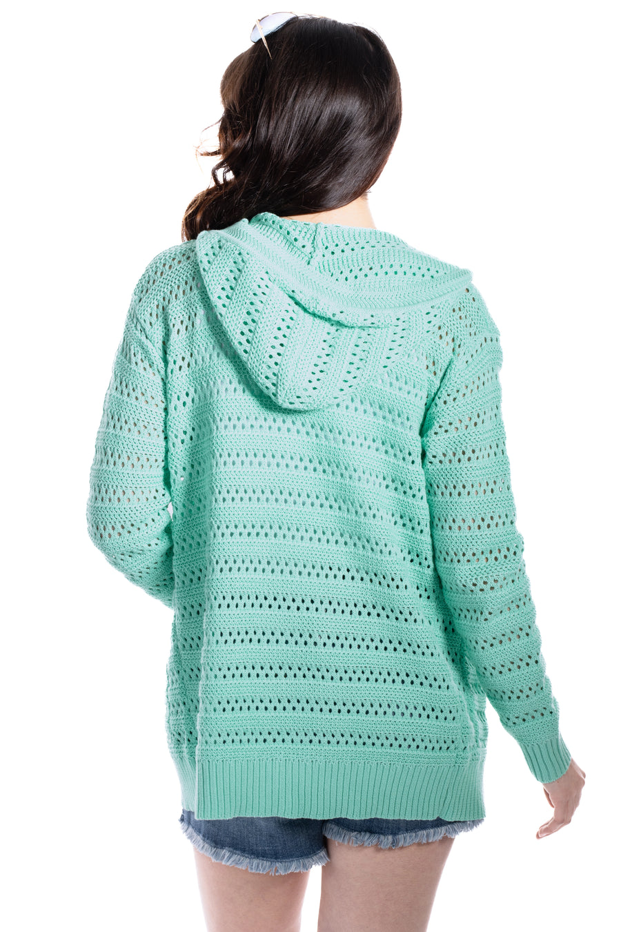 Women's Crochet Knit Sweater Hooded Cardigan