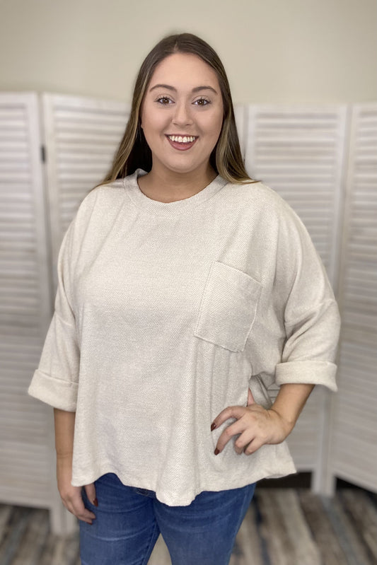 Made For You Women's Oversized Soft Knit 3/4" Sleeve Top *Final Sale*