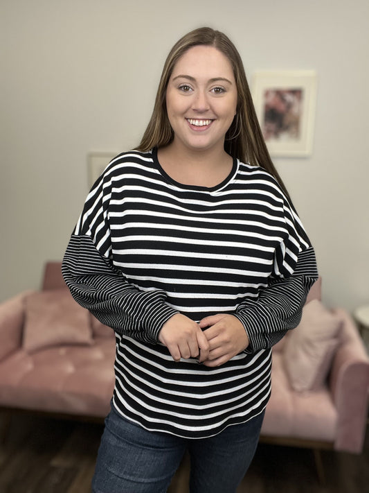 On The Run Women's Contrast Stripe Long Sleeve Top *Final Sale*