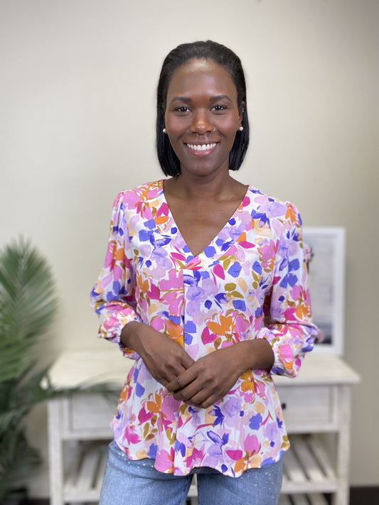 Fashion Retreat Women's Flowy V-Neck Long Sleeve Top *Final Sale*