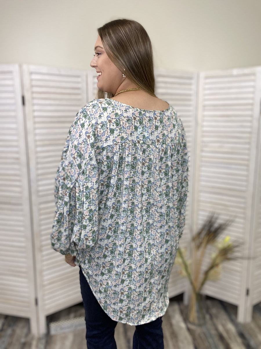 Tie One Up Women's Floral Tassel Long Sleeve Top *Final Sale*