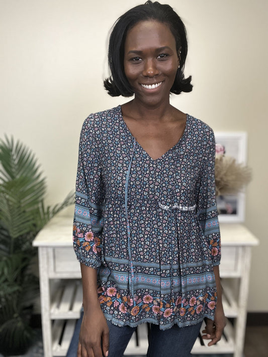 Off To The Beach Women's Boho Tassel 3/4 Sleeve Top *Final Sale*