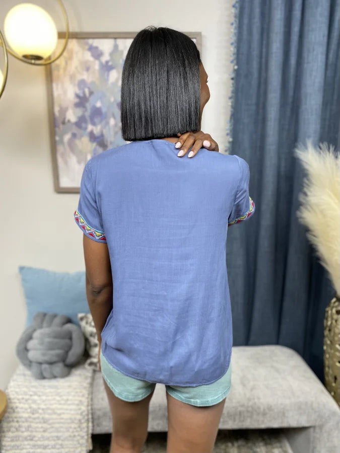 Along Came Callie Women's Embroidered V-Neckline Short Sleeve Top *Final Sale*