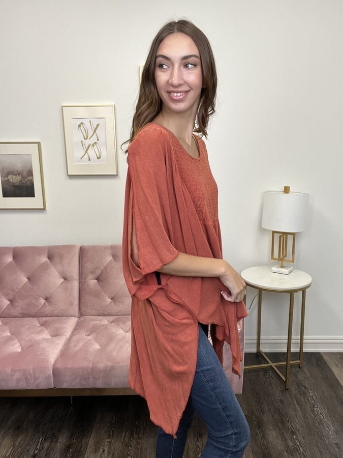 Free Flowing Women's Eyelet Slit Flowy Smock Top *Final Sale*