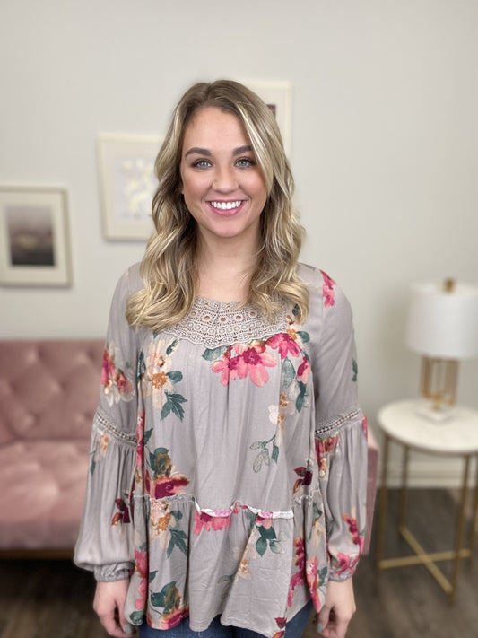 Going All Over Women's Ruffled Lace Long Sleeve Top *Final Sale*