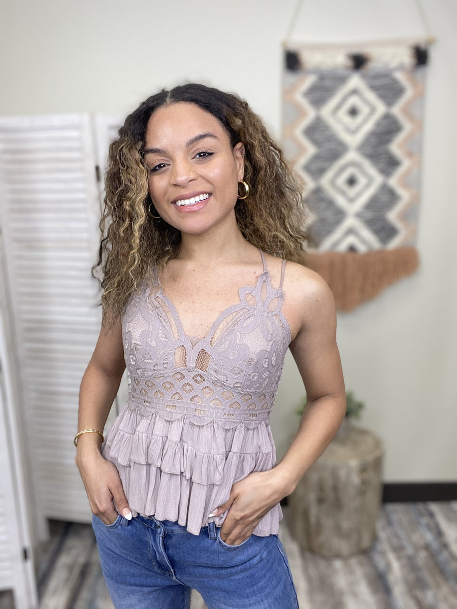 Crochet Lace Camisole Women's Crisscross Peplum Tank Top