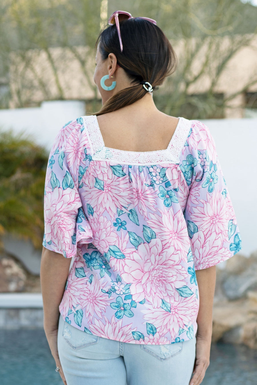 Bubblegum Flowers Women's Crochet Lace Long Sleeve Top *Final Sale*