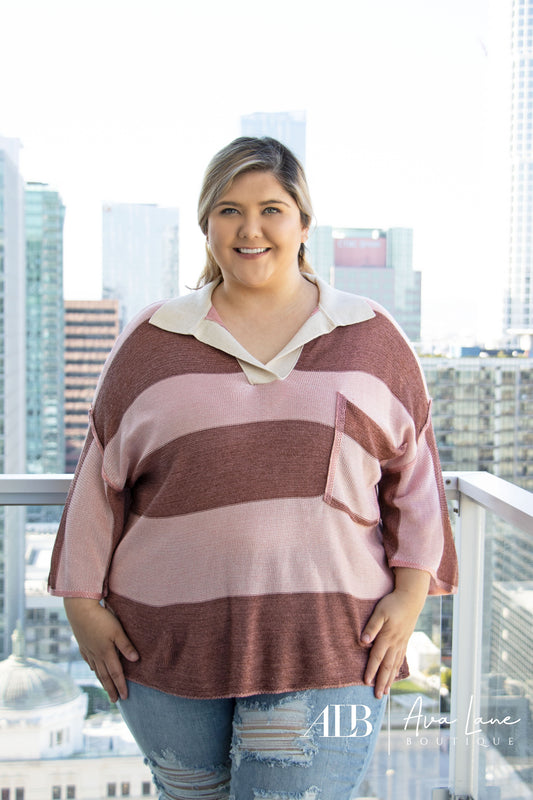 Roof On Fire Women's Oversized Striped 3/4 Sleeve Top *Final Sale*