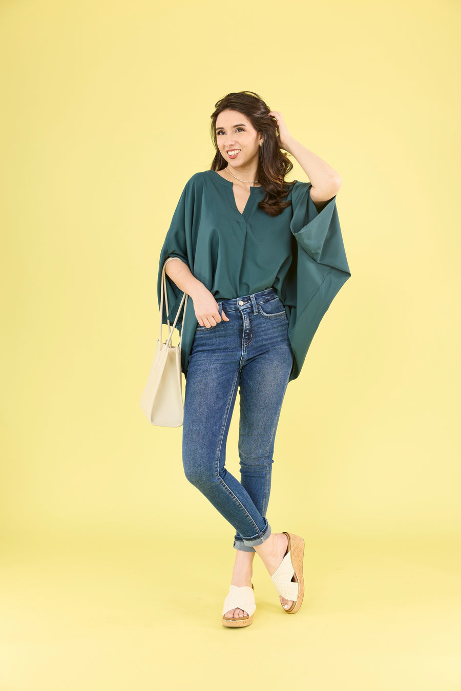 Women's Oversized Dolman Sleeve Blouse with Split Neck