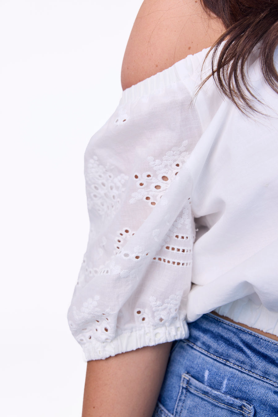 Women's Eyelet Detail Off The Shoulder Top