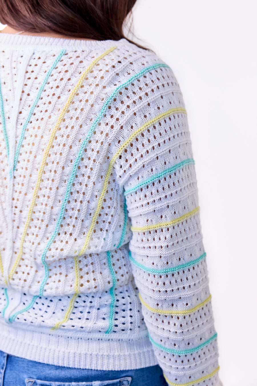 Women's Crochet Striped Open Knit Sweater