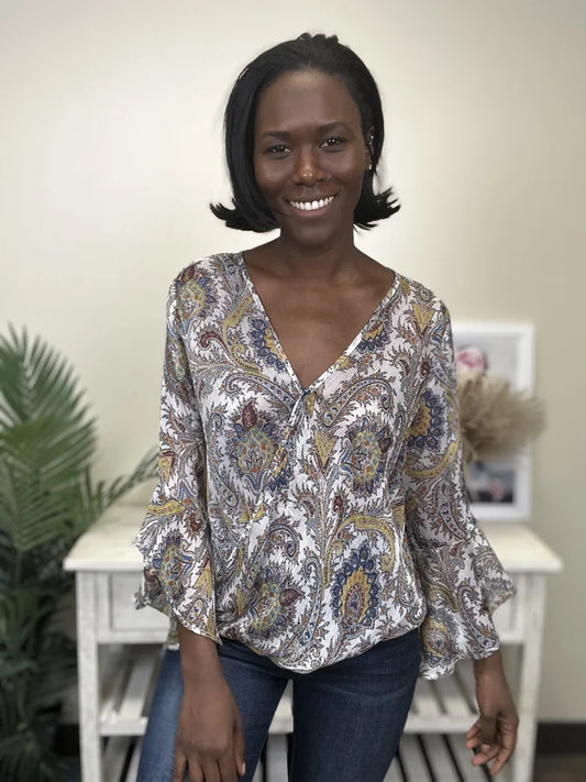 Wrap Around Women's 3/4 Ruffle Bell Sleeve Top *Final Sale*