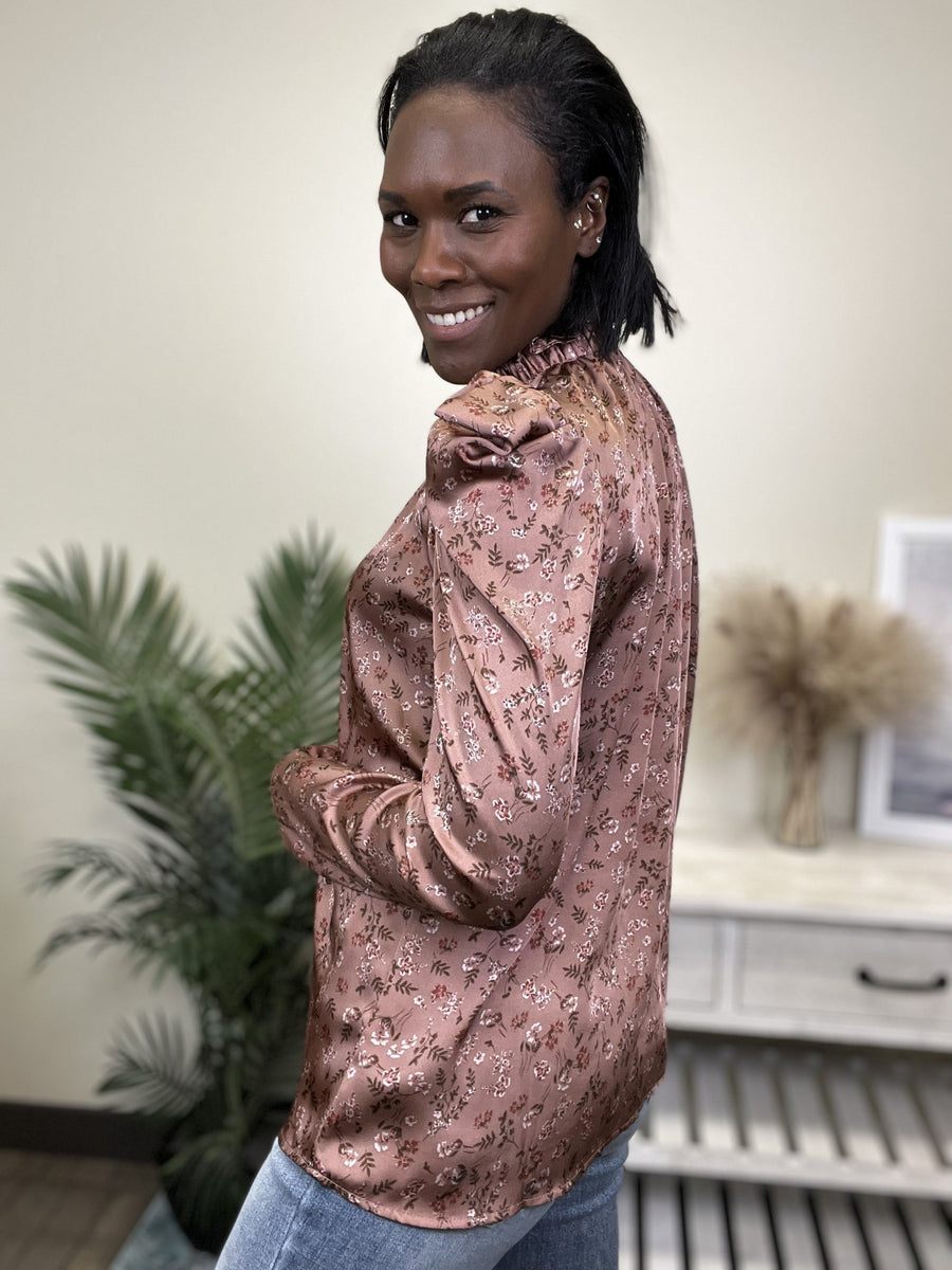 Serious Business Women's Ruffle Mock Neck Long Sleeve Top *Final Sale*