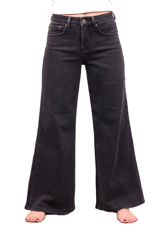 The Kim mid-rise wide leg tummy control jeans in charcoal, front view