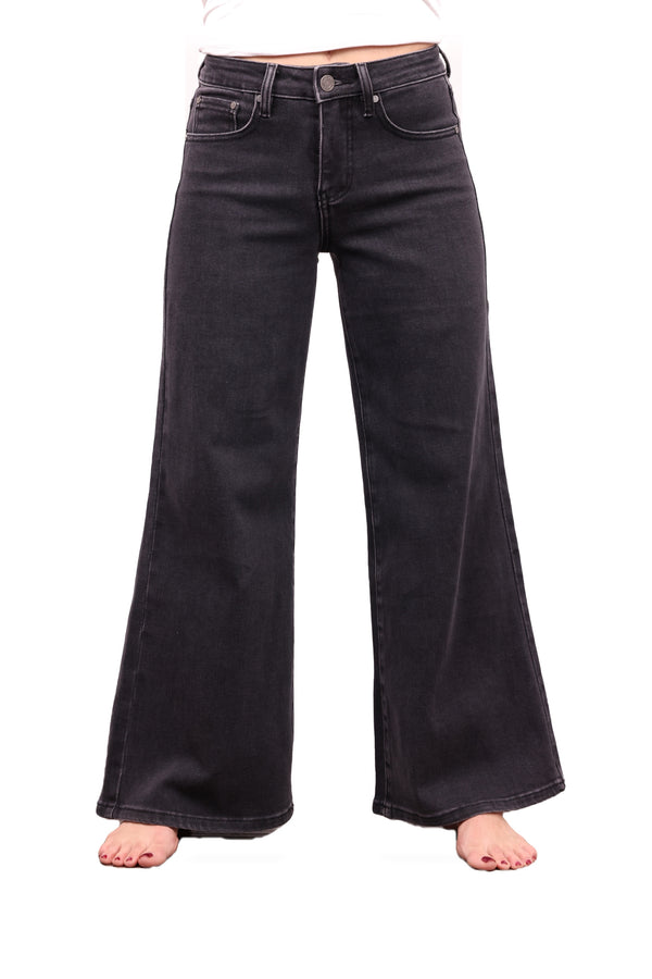 The Kim Mid-Rise Wide Leg Tummy Control Jeans - Three Inseams (Charcoal)