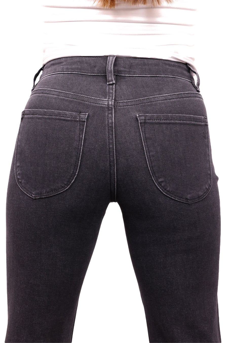 The Erica bootcut jeans in charcoal, back pocket detail
