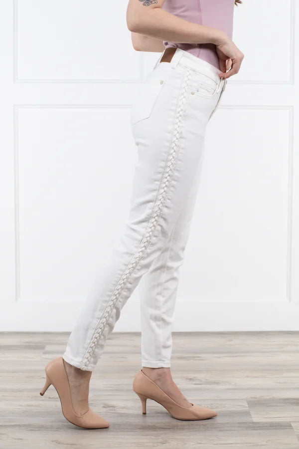 Conquer The World from Judy Blue: Mid-Rise Braided Detail Relaxed Fit Denim