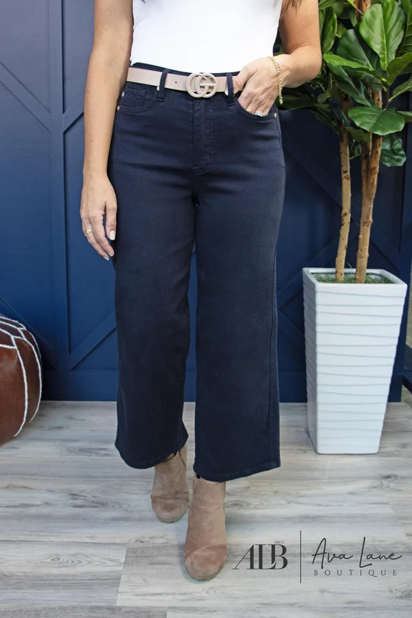 Judy Blue High Expectations High-Rise Tummy Control Wide Leg Cropped Denim