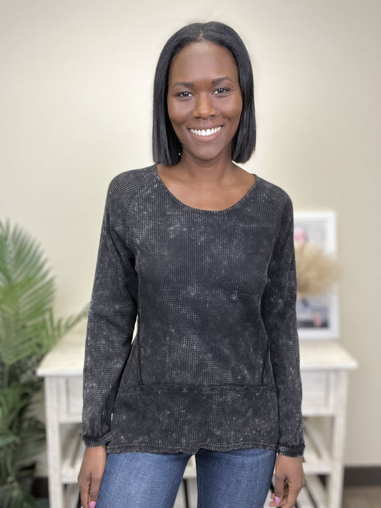 Fierce Look Women's Acid Wash Long Sleeve Top