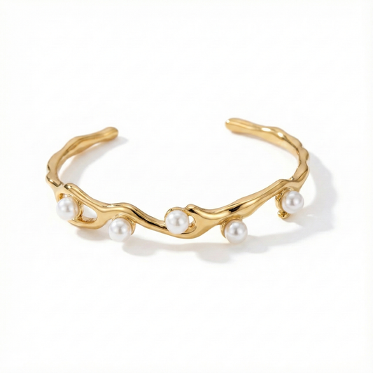 ALB Custom Gold With Pearls Cuff Bracelet