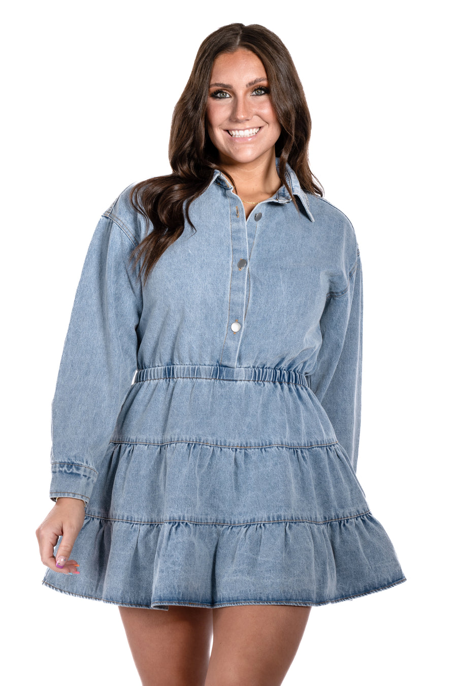 Women's Button Up Tiered Denim Dress Ava Lane Boutique Women's Button Up Tiered Denim Dress Ava Lane Boutique