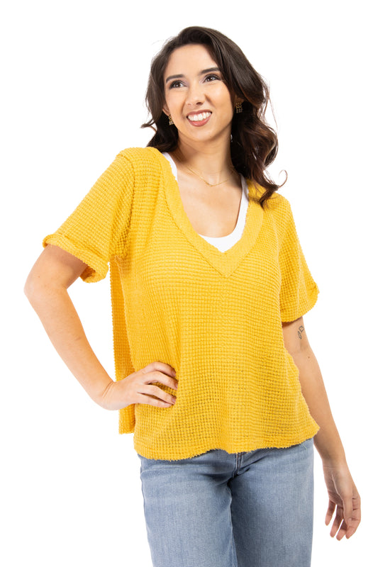 Candle In The Dark Women's Waffle Knit Short Sleeve Top