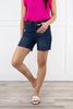 The Sadie from Judy Blue: High-Rise Elastic Waist Mid Length Denim Shorts
