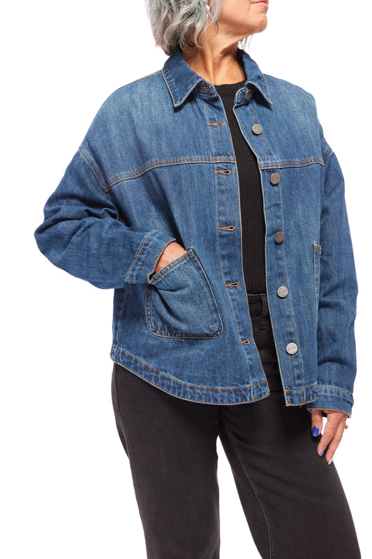 Risen Women's Patch Pocket Relaxed Denim Jacket