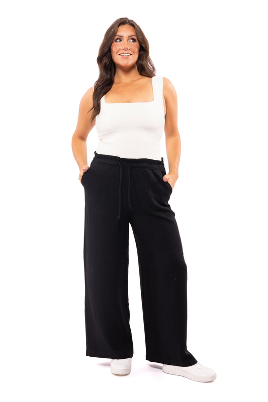 High-Waist Solid Woven Pants