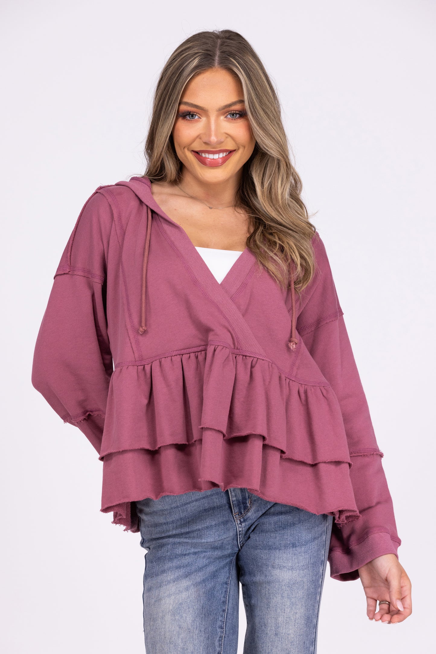 Ready to Ruffle Long Sleeve Hoodie Top