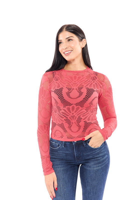 Women's Fishnet Layering Long Sleeve Top