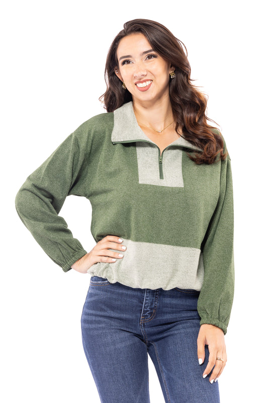 Hungry For More Women's Half Zip Long Sleeve Pullover Top