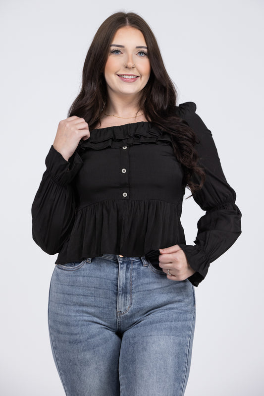 Love The Shape Of You Women's Ruffled Long Sleeve Top