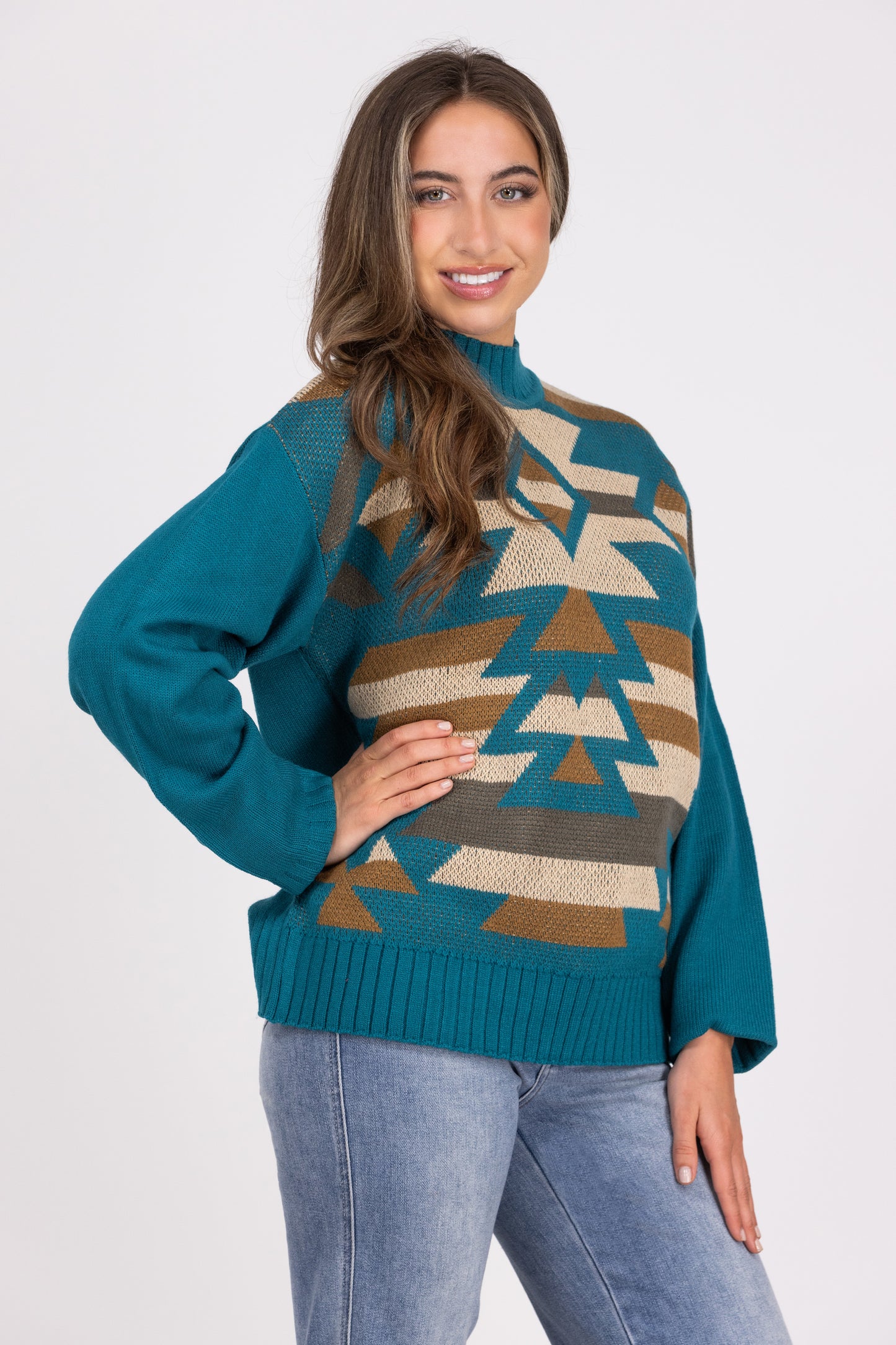 To the Mountain's Peak Women's Modern Mock Neckline Sweater