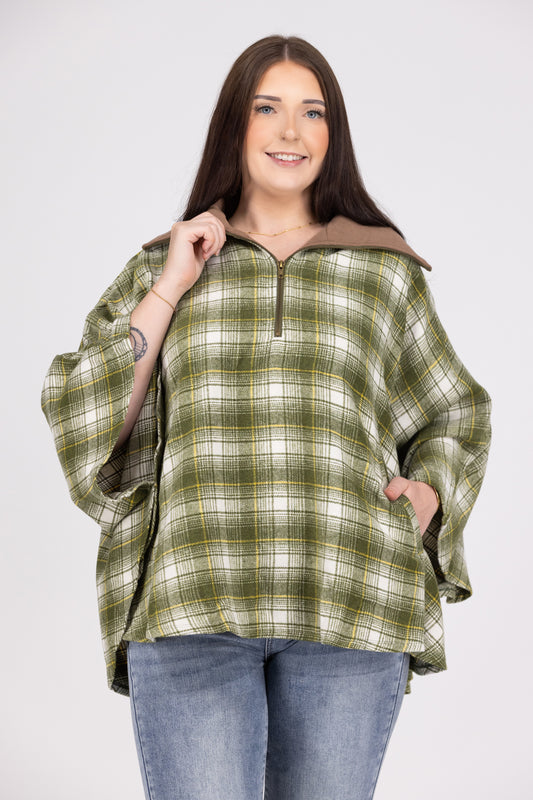 Full Of Hope Plaid Poncho Top