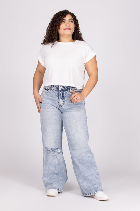 The Kendra by Lovervet: High-Rise Tummy Control Wide Leg Denim